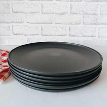 Imagem de Jogo de Pratos de Plástico – Opções de 4 ou 6 Peças, Resistente Empilhável Reutilizável, Ideal para Refeições Domésticas e Piqueniques (kit 6 pratos pretos)