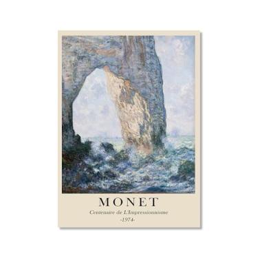 Imagem de Pôster de tela Monet Water Lily Sunrise Claude Monet impressões paisagem vintage imagem de arte de parede sala de estar decoração galeria pôster (SKU4,20.3x30.5 cm = (20x30cm), sem moldura)