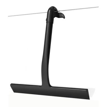 Imagem de Rodo de chuveiro para portas de vidro, rodo de chuveiro de silicone de peça única com design de gancho para pendurar e limpar facilmente (preto)