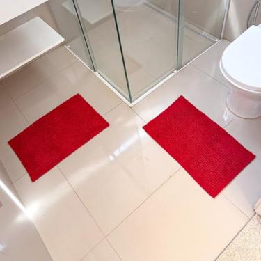 Imagem de Tapete de Banheiro Antiderrapante – Microfibra Macarrão Bolinha, Secagem Rápida e (1 Unidade,Vermelho)