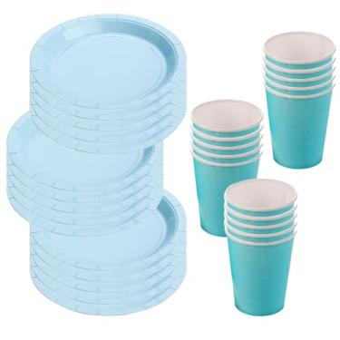 Imagem de Kit Festa 60 Peças - Pratos e Copos de Papel 18cm e 270ml - Descartáveis para Aniversário e Eventos(Azul Bebe)