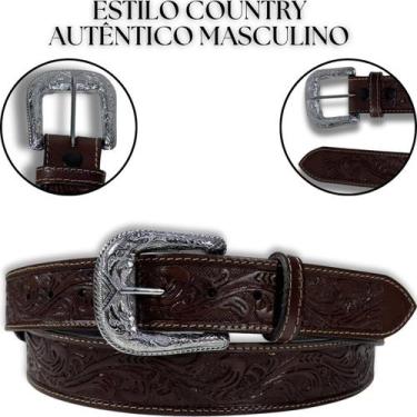 Imagem de Cinto Masculino Couro Bordado Reto Dawson Caramelo, Marrom, Escuro, 10
