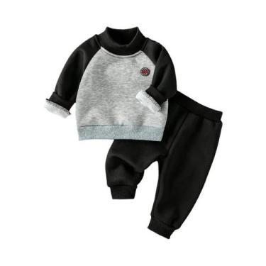 Imagem de Conjunto De Moletom Infantil De Pelúcia Quente Com Retalhos, Manga Com