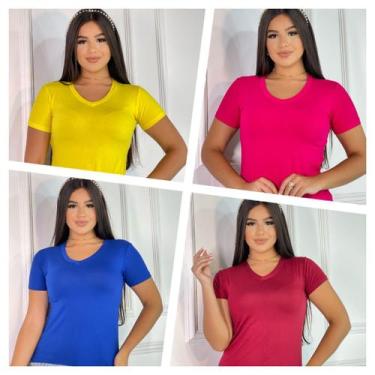 Imagem de Kit 4 Blusas Femininas Gola V Manga Curta - GK Toda Bela, Amarelo, Roy