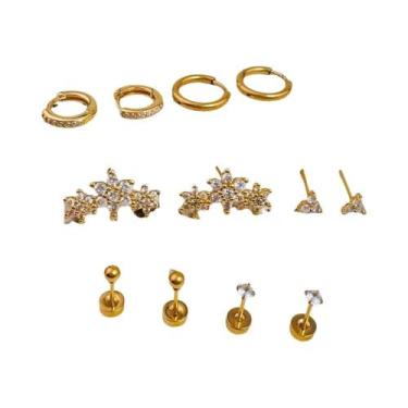 Imagem de Conjunto De Brincos Pequenos De Argola Dourada Para Mulheres, Aço Inox