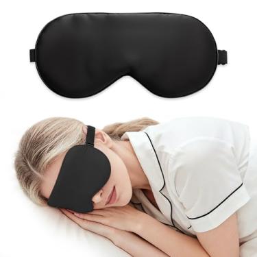 Imagem de Máscara de sono, máscara de olho de seda acetinada para dormir com alça ajustável, sombra de olhos vendada, cobertura de olhos para noite (preto)