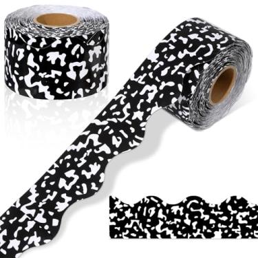 Imagem de Acabamento de borda de quadro de avisos de composição de 216 m, decoração de borda de avisos preto e branco para sala de aula de volta às aulas, acabamento ondulado recortado, decoração faça você