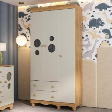 Imagem de Guarda-roupa Infantil 92cm com Vidro 3 Portas e 2 Gavetas Suspiro Mult