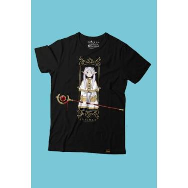Imagem de Camiseta Frieren Cajado Soso - Piticas, P, Preto, Unissex