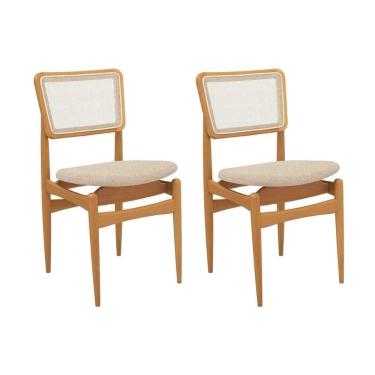 Imagem de Kit 2 Cadeiras Sala Jantar Stela 1CMM013CA Premium Madeira Maciça 2 Un Carvalho/Linho Bege Argila/Tela Bege - Kappesberg