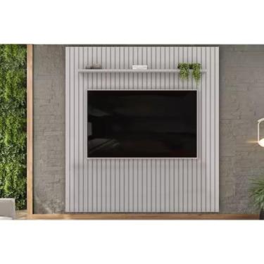 Imagem de Painel Quarto p/ TV até 85 Pol Pratic Ripado c/ 1 Prateleira 275x240cm Bali - DJ Móveis