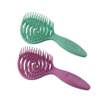 Imagem de Kit 2 Escova De Cabelo Flexível Pirulito Com Cheirinho Uva e Maça Verd