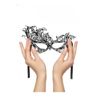 Imagem de Máscaras Preta para Festas, Baile de Máscaras, Carnaval, Material em Renda de Poliéster, 20cm x 9cm (Pavão)