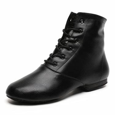 Imagem de Bokimd Botas de jazz pretas com sola dividida, sapatos de dança de couro para meninas e meninos (bebês/crianças pequenas/crianças grandes), Preto, 15