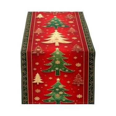 Imagem de Caminho De Mesa Com Padrão De Árvores De Natal E Flocos De Neve Para D