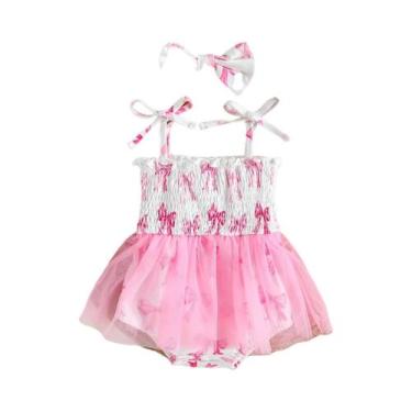 Imagem de Macacão Sem Mangas Com Estampa De Laço Para Bebês Meninas Recém-Nascid