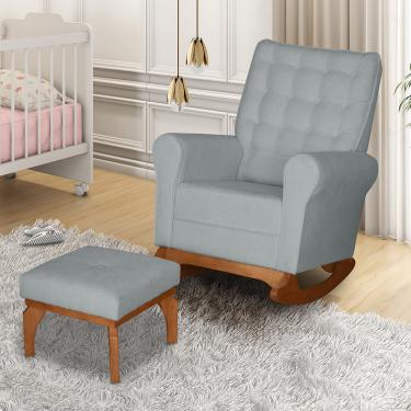 Imagem de Poltrona de Amamentação com Balanço e Puff Thaila Bouclê Cinza F06 - D'Rossi