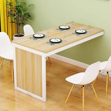 Imagem de Mesa de jantar dobrável de parede – Mesa de cozinha de madeira maciça para espaços pequenos, mesa dobrável para escritório em casa, design que economiza espaço