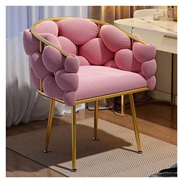Imagem de Poltrona moderna rosa com pernas douradas, cadeira de jantar confortável para sala de maquiagem - poltrona lateral de couro resistente para cozinha - Cadeira de destaque elegante