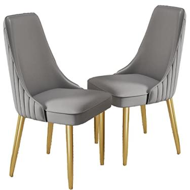 Imagem de Conjunto de 2 cadeiras de jantar modernas estofadas em couro sintético com pernas de metal - capacidade de 199 kg - assentos elegantes para cozinha e sala de espera