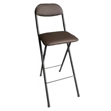 Imagem de Banqueta de bar dobrável portátil com encosto e apoio para os pés – Bancos altos acolchoados de couro para cozinha, loja e café ao ar livre – Banqueta dobrável com altura de balcão