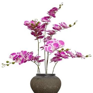 Imagem de Pacote com 6 flores artificiais de orquídea, toque real, 81 cm, buquês artificiais de seda falsa para festa de casamento, decoração de jardim, orquídeas artificiais para decoração (6, vermelho rosa