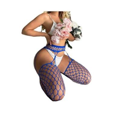 Imagem de Meia-calça Feminina Sexy De Rede Com Suspensórios Vazados Para Dança E