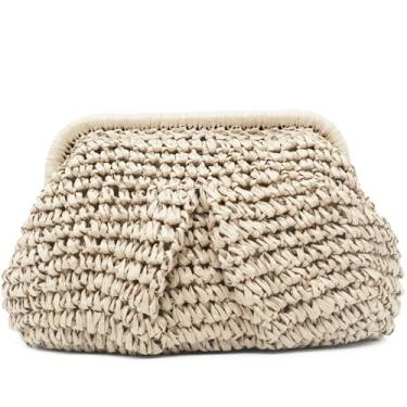 Imagem de Crbeqabe Bolsa clutch de palha para mulheres, bolsa de praia de verão para férias, bolsa de bolinho de massa de vime bolsa transversal, Bege, Medium