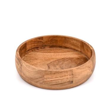 Imagem de Hanol Tigela de madeira feita à mão para cozinha e jantar | Serve saladas, massas, lanches ou frutas | Linda para reuniões de férias, refeições em família, festas e presentes (20 x 20 x 7,6 cm)