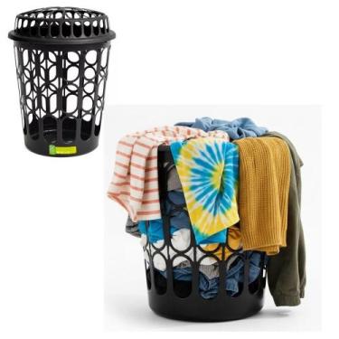Imagem de Cesto organizador roupas suja 30 litros grande telado redondo multiuso