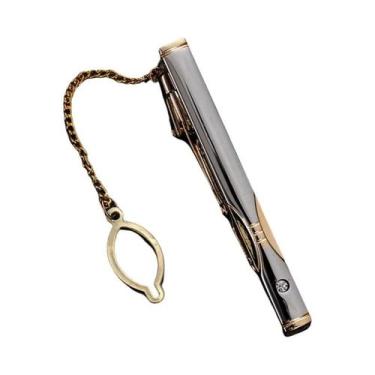 Imagem de Prendedor De Gravata De Metal Dourado Com Corrente Para Homens, Fecho 