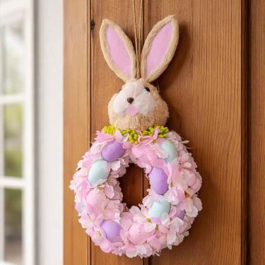 Imagem de Pendente Guirlanda Coelho Páscoa Enfeite Ovos Flores De 50cm - Genéric