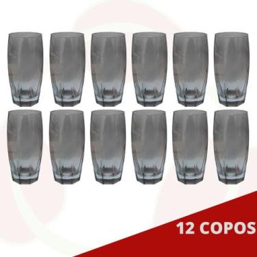 Imagem de Kit 12 Copos de Vidro Cinza Florida Mesa Chique Jantar 370ml - PRATICA