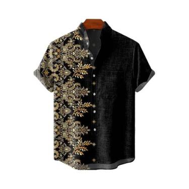 Imagem de Camisa Havaiana Masculina Com Estampa Étnica, Manga Curta, Casual, Est