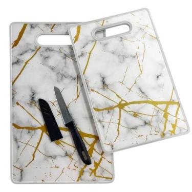 Imagem de Conjunto 2 Tábuas de Corte com Faca Carnes Legumes Frutas Petiscos Que