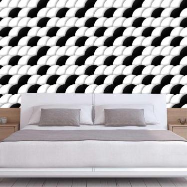 Imagem de Papel De Parede Geométrico Círculos Preto Branco 3D Adesivo