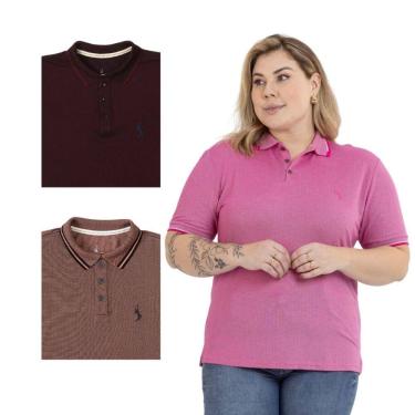 Imagem de Kit 3 Camisa Polo Feminina Plus Size Casual Dia a Dia