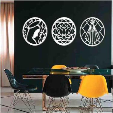 Imagem de Kit 3 Mandalas Decorativas Mdf 40X40 Vazado Branco Modelo 1
