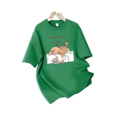 Imagem de Camiseta Feminina De Algodão Para O Verão Com Estampa De Gato Dormindo