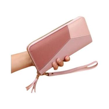 Imagem de Carteira Feminina Longa De Couro PU, Bolsa Com Zíper, Porta-moedas, Po