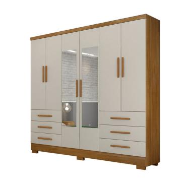 Imagem de Guarda Roupa Solteiro Com Espelho Com Pés 6 Portas 6 Gavetas - Encant-cumaru/fendi - Móveis Novo Horizonte
