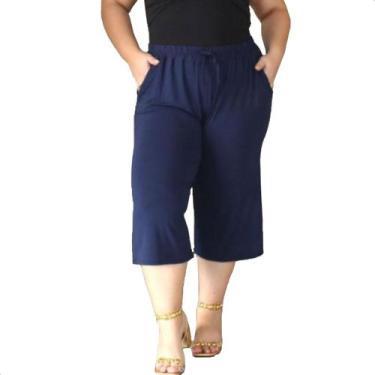 Imagem de Calça Feminina Pantacourt Lisa Plus Size Wide Com Bolsos - Moda_Gaspar