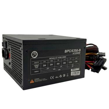 Imagem de Fonte Brazil PC 600W Real, Bivolt, Com Cabo de Energia, Cooler 120mm - BPC-6350-B