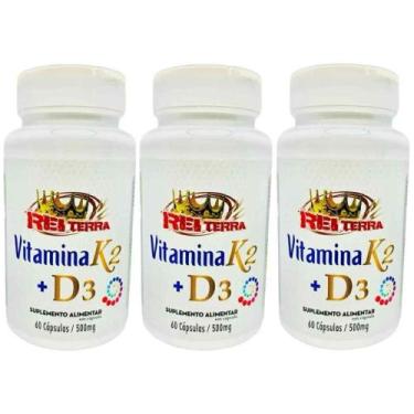 Imagem de 3x Vitamina K2 + Vitamina D3 60 Cápsulas 500mg - Rei Terra