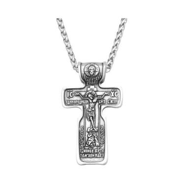 Imagem de Colar Masculino Vintage Com Pingente Cruz De Jesus Em Aço Inoxidável 3