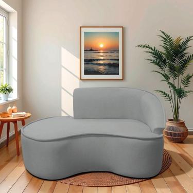 Imagem de Divã Recamier Curvo Sala De Estar Recepção Marrocos 150cm Lado Esquerdo Bouclé Cinza