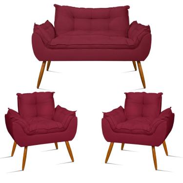 Imagem de Kit Namoradeira E 2 Poltronas Luxo Marsala Suede Fibra Siliconada Marsala Balaqui Decor