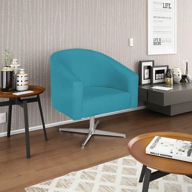 Imagem de Poltrona Decorativa Luiza Giratória Metal Suede Azul Turquesa Amarena Móveis