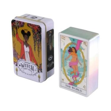 Imagem de Baralho De Tarot Manara Com Borda Dourada 78 Cartas Em Caixa De Lata J