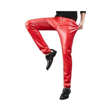 Imagem de Calças Masculinas Skinny Fit Em Couro PU Com Stretch Para Moda, Festas